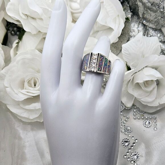 Moissanite & White Lavender Opal Ring on 925 Sterling Silver - Women's… - Picture 5 of 8
